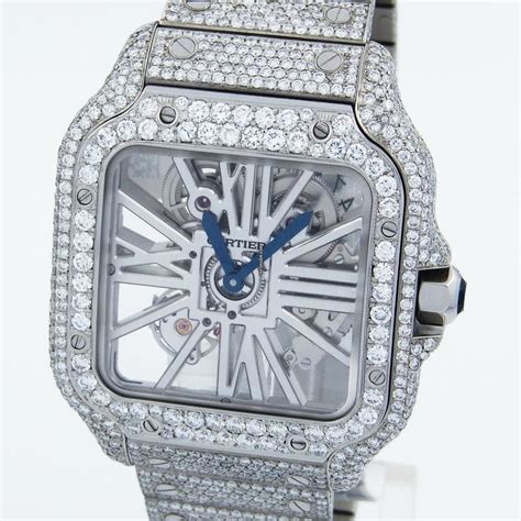 cartier skeleton iced out replica|cartier santos skeleton diamond.